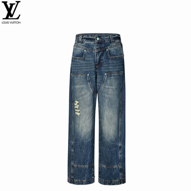 Louis Vuitton 24Fw Enameled Button Washed Distressed Cargo Jeans Lv These cargo