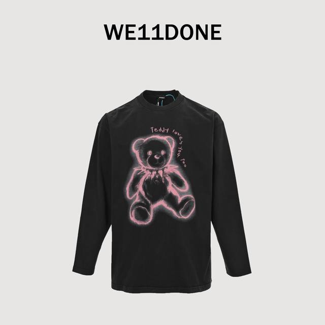 We11 Done 25Ss Autumn/Winter New Fluorescent Line Bear Washed Retro Long-Sleeve