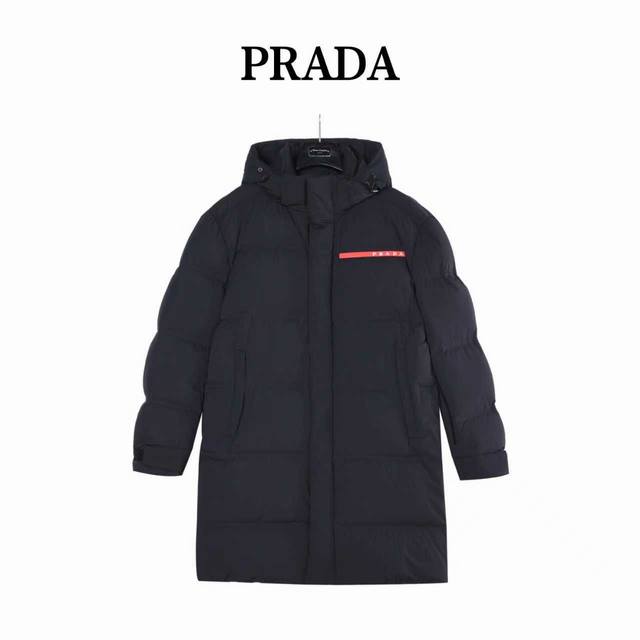 Prada 25Fw Red Striped Long Fleece Jacket Features an adjustable side zipper at
