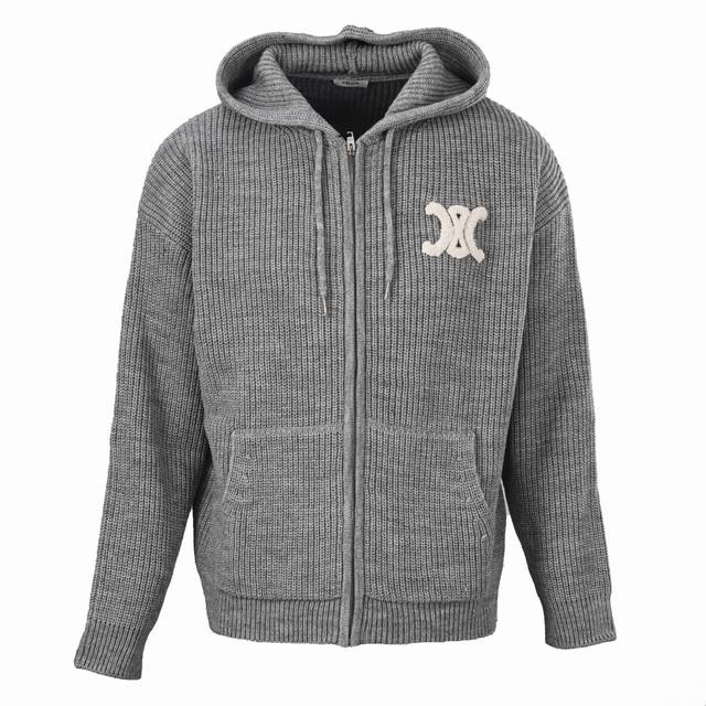 Celine Arc de Triomphe Knit Zip-Up Hooded Sweater (DDD) Made with 100% superfine