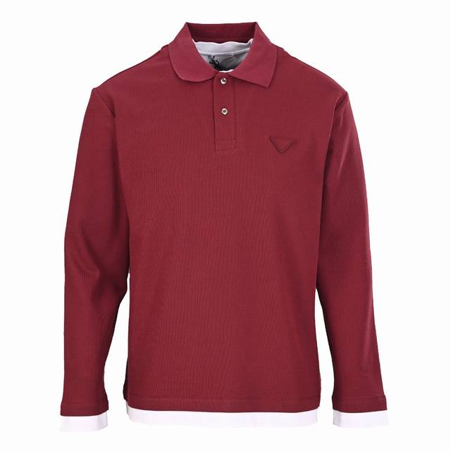 Prada PRD patchwork fabric label faux two-piece long-sleeved polo shirt. Origin