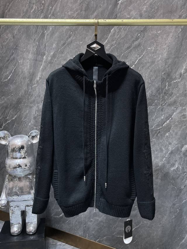 High-quality Chrome Hearts patchwork leather floral sleeve sweater/cardigan, un