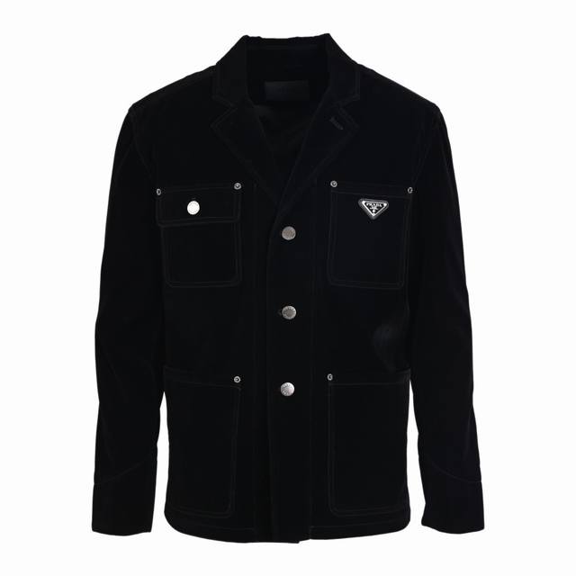 prada four-pocket velvet denim jacket. Made of velvet denim, this short jacket f