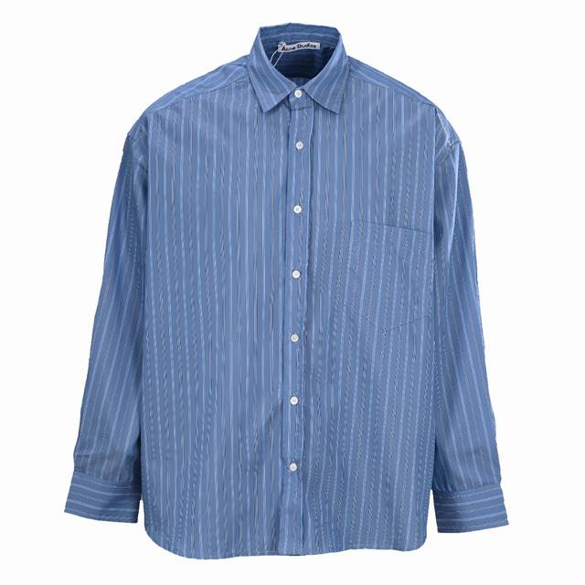 Acne Studios 1996 Logo Blue Striped Long-Sleeve Shirt Custom three-color soft-li