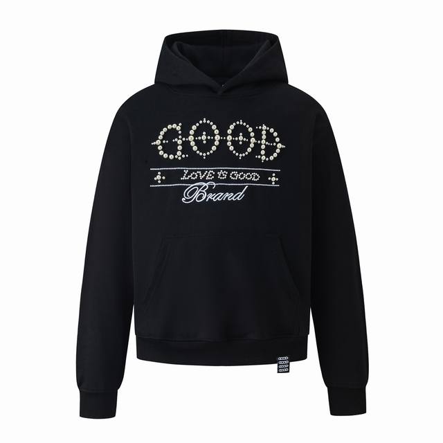 Goodbrand25Fw Cross Pearl Slogan Hooded Sweatshirt Unisex Colors: Black, Apricot