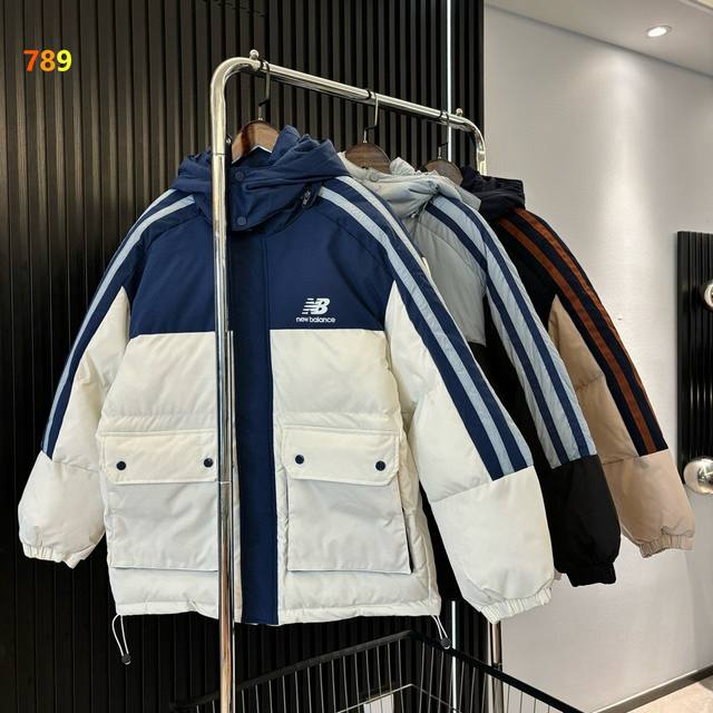 New Balance Nb Hooded Webbing Patchwork Large Pocket Cotton Jacket Super popular