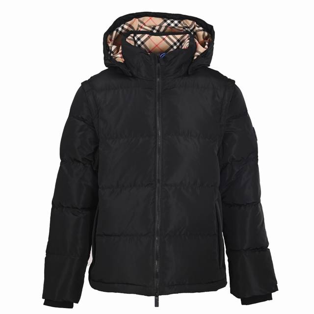 Burberry Detachable Hooded Check Down Jacket High-density nylon offers windproof