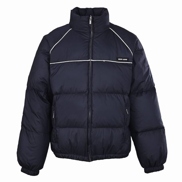 Miu Miu Mm White Striped Raglan Stand Collar Down Jacket Made with nylon as the