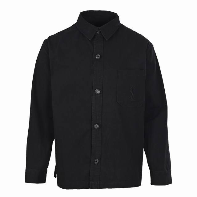 YSL Saint Laurent Embroidered Pocket Button-Down Collar Long-Sleeve Shirt Jacket