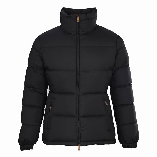 Moncler Black Stand Collar Quilted Down Jacket Black matte water-repellent fabri