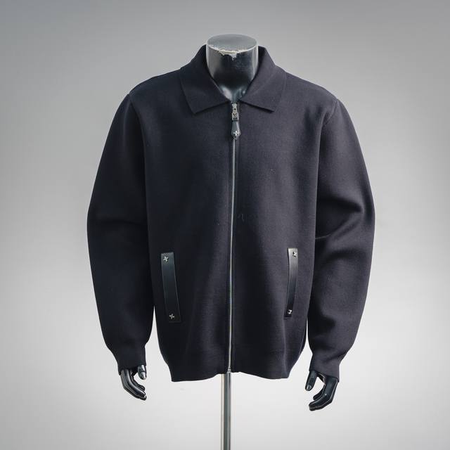 Louis Vuitton 24Ss Leather Knit Wool Zip-Up Jacket Fabric: Made of Merino wool,