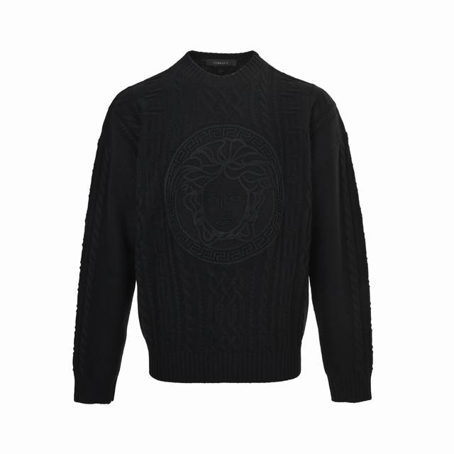 Versace Cable Knit Jacquard Embroidered Crew Neck Sweater Authentic product purc
