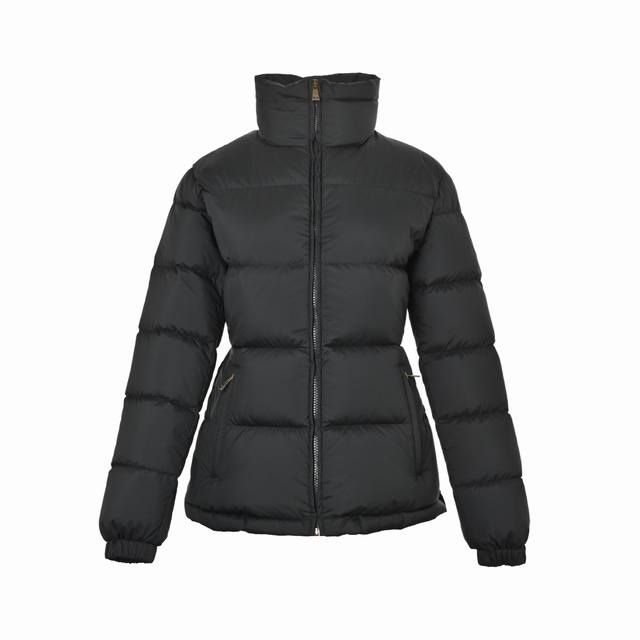 Moncler Women's Quilted Stand Collar Down Jacket Matte Black Water-Repellent Fab
