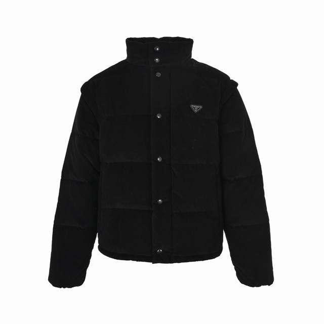 Prada 25Fw Triangle Logo Detachable Corduroy Stand Collar Down Jacket Made with