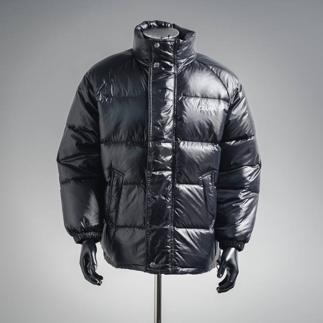 Celine Ce 23Fw Large Logo Print Mid-Length Down Jacket Celebrity Style: Black Ch