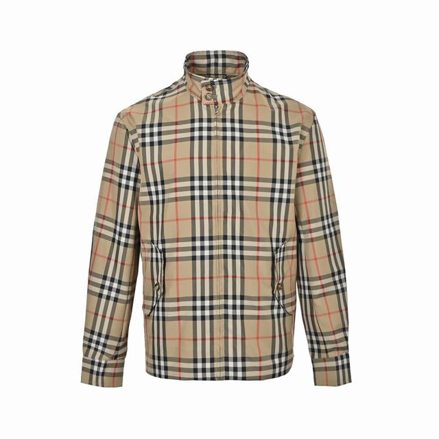 Burberry 25Fw Check Stand Collar Zip-Up Jacket Custom-woven and dyed khaki check