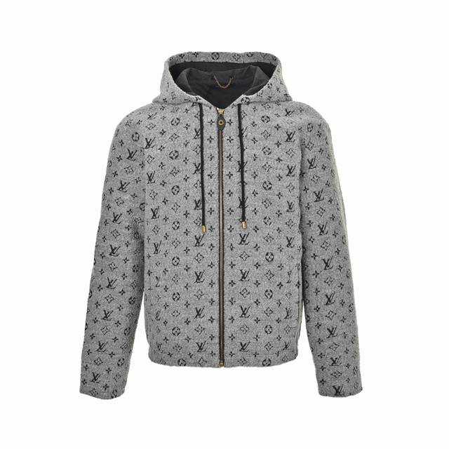 Louis Vuitton 25Fw All-over Monogram Jacquard Wool Hooded Jacket LV Monogram hoo