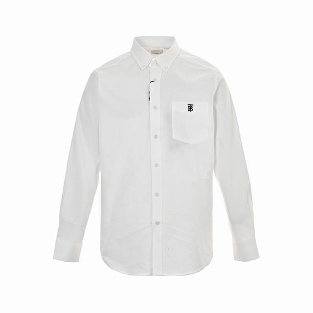 Burberry Classic Embroidered Tb Label Shirt - Black Shirt with White Label. This