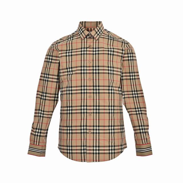 Burberry Classic Striped Check Shirt with Placket and Cuffs The fabric is made o