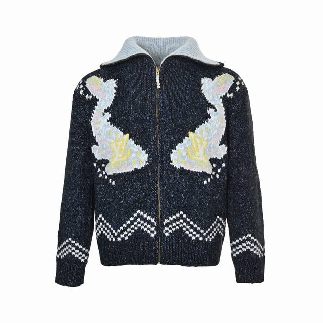 Louis Vuitton 25Fw Whale Jacquard Knit Zipper Sweater Cardigan Authentic product