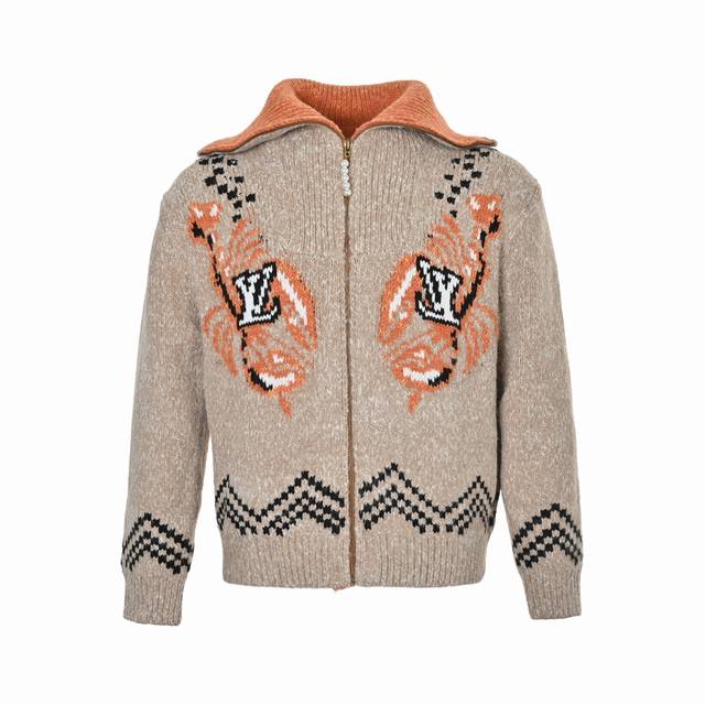 Louis Vuitton 25Fw Lobster Jacquard Knit Zip-Up Sweater Cardigan The fabric is a
