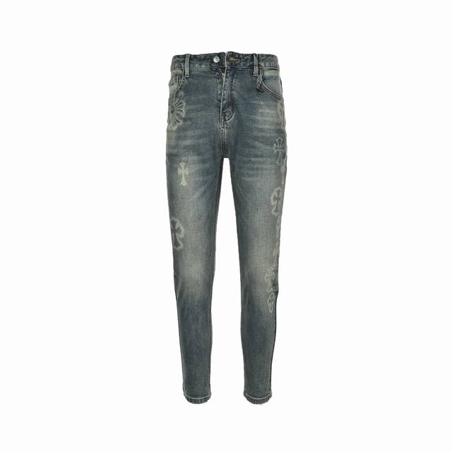 Chrome Hearts Multi-Cross Denim Jeans These jeans undergo a heavy enzyme stonewa