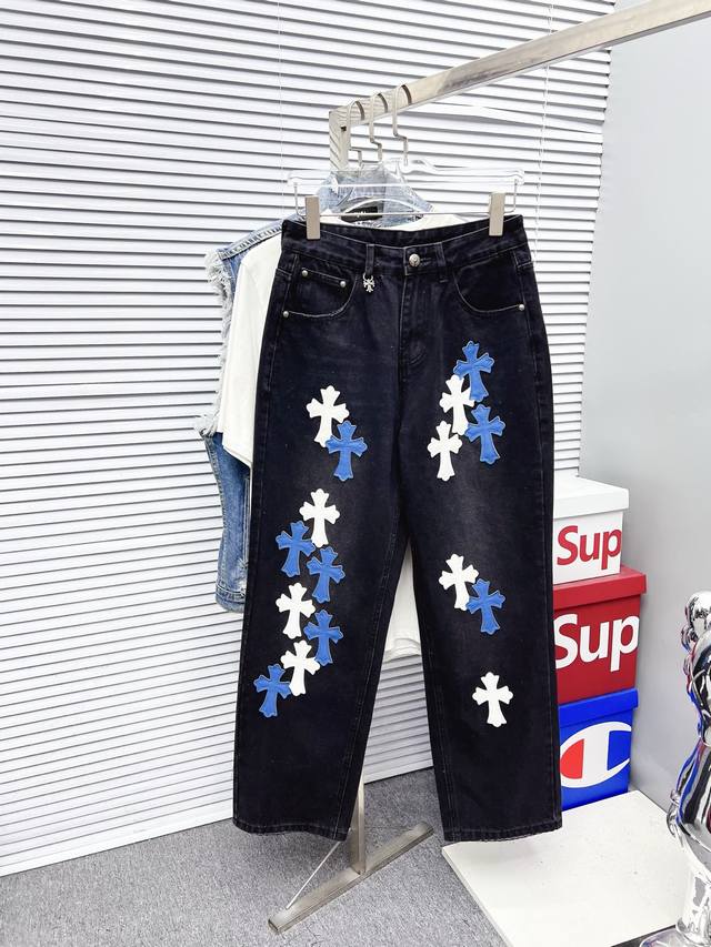 Chrome Hearts Men's Fashionable Wide-Leg Jeans, Officially Released in Catalog