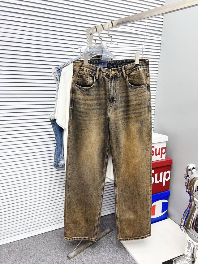 Lv Men's Fashionable Wide-Leg Jeans, featured in official catalog and poster loo