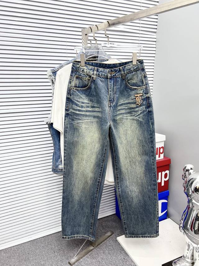 Burberry Men's Fashionable Wide-Leg Jeans, officially announced in catalogs and