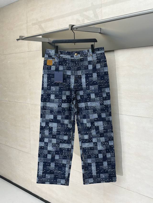 LV Louis Vuitton Nigo Collaboration Check Embroidered Denim Pants This skateboar