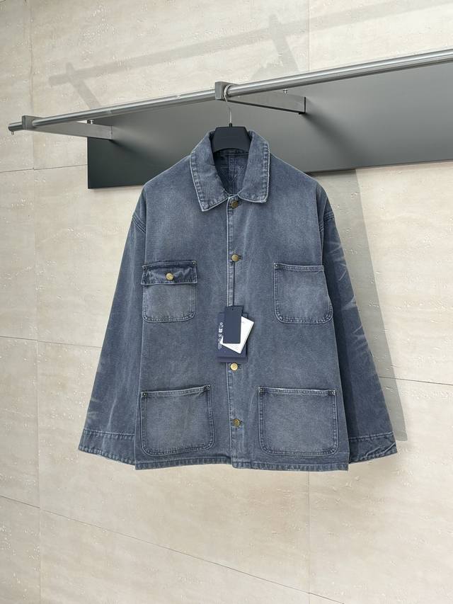 prad* Prada 25Fw Distressed Ice Blue Four-Pocket Denim Work Jacket Made with hig