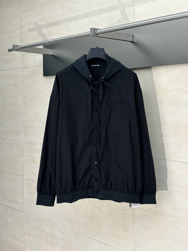 Balenciag* Paris Blucg Patchwork Embroidered Hooded Jacket Crafted from high-den