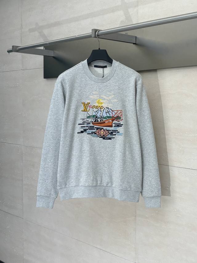 LV* Louis 25Fw New Embroidered Pattern Pullover Sweatshirt Made of imported pure