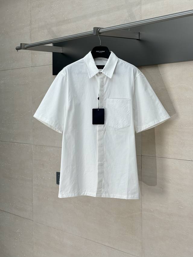 LV Louis 25Fw Early Autumn New Pocket Embossed Short-Sleeve Shirt Set Dark blue