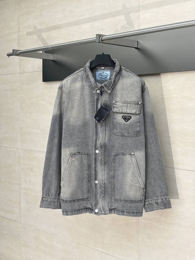 prad* Prada 25Fw Triangle Label Washed Denim DDD. Made in Italy with high-densit