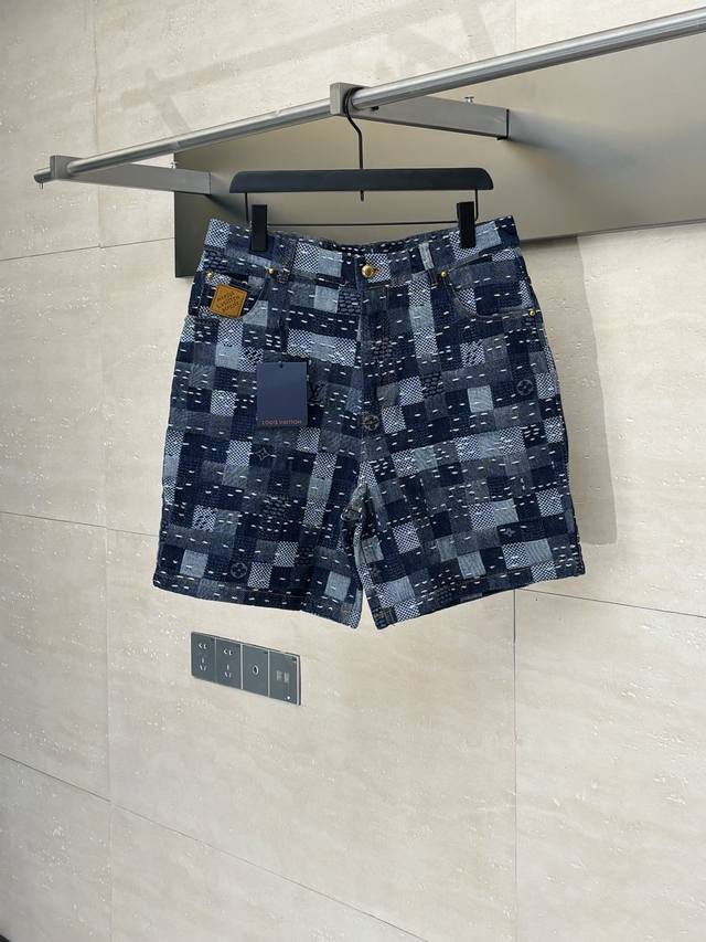 LV Louis Vuitton Nigo Collaboration Check Embroidered Denim Shorts This skateboa