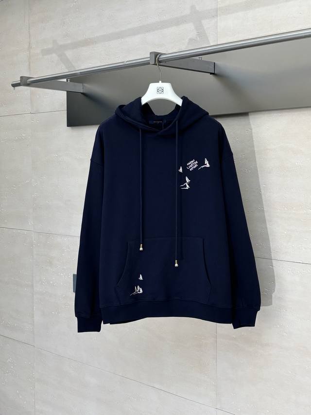 LV Louis Embroidered Sailboat Letter Hooded Sweatshirt Crafted from custom pure