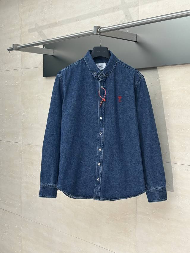 Ami Paris* 25Fw New Denim Shirt Jacket Utilizing imported machine embroidery tec
