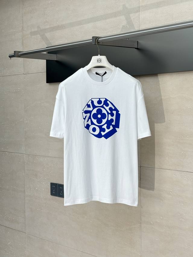 LV* Louis 25Ss New Letter Print Short-Sleeve T-Shirt Made of high-weight pure co