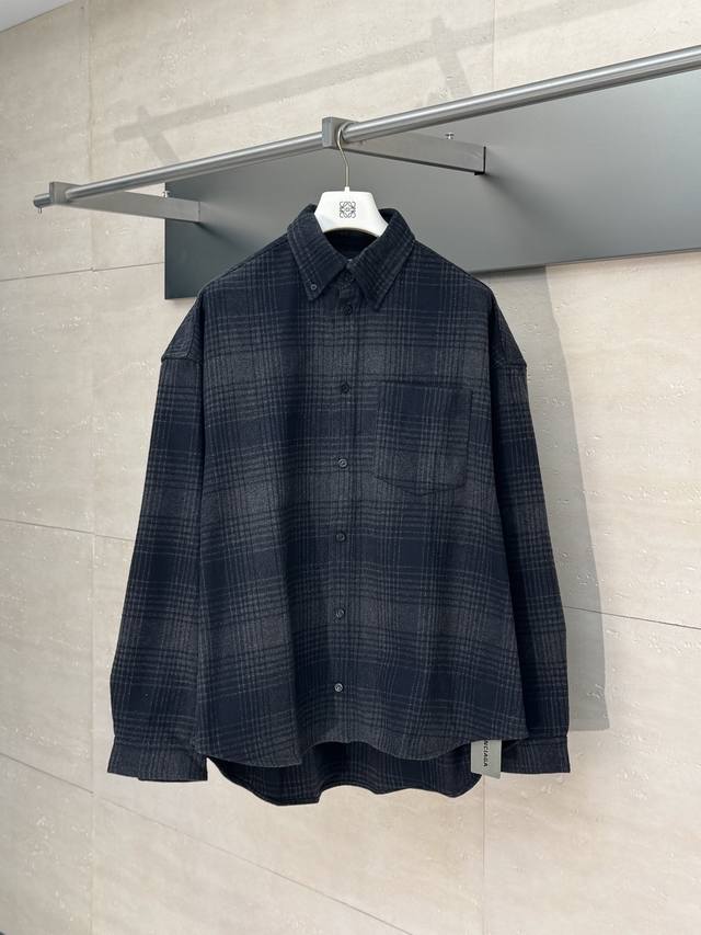 Balenciaga* Paris 25 New Black Vinyl Letter Collar Plaid Shirt Custom gray and b