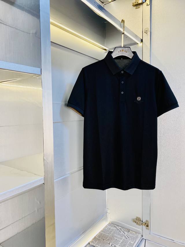 Original Zegna 2025 Newest Men's Collared Short-Sleeve T-Shirt, Fits Up to 210