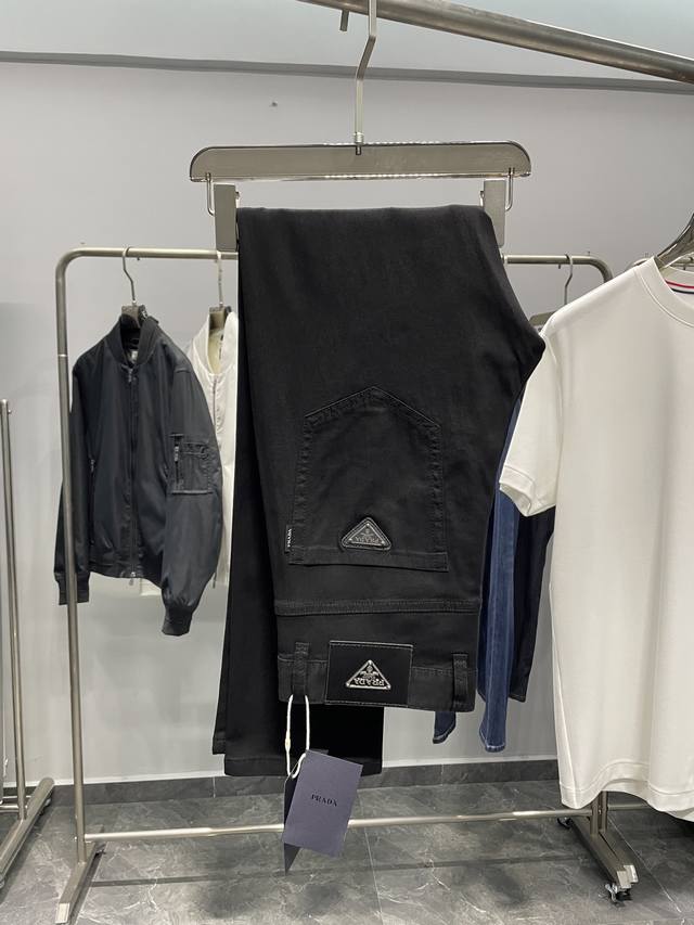 pra2025 Spring/Summer New Classic Black Stretch Cotton Jeans, Men's Slim Fit Jea