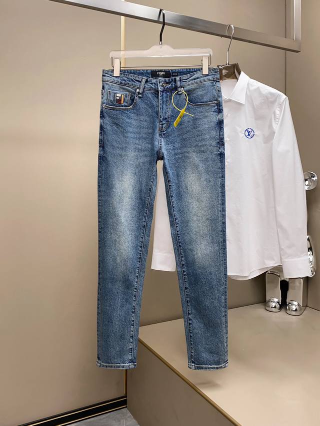 25Ss Spring New Classic Double F Element Men's Slim Fit Straight Leg Jeans! A hi