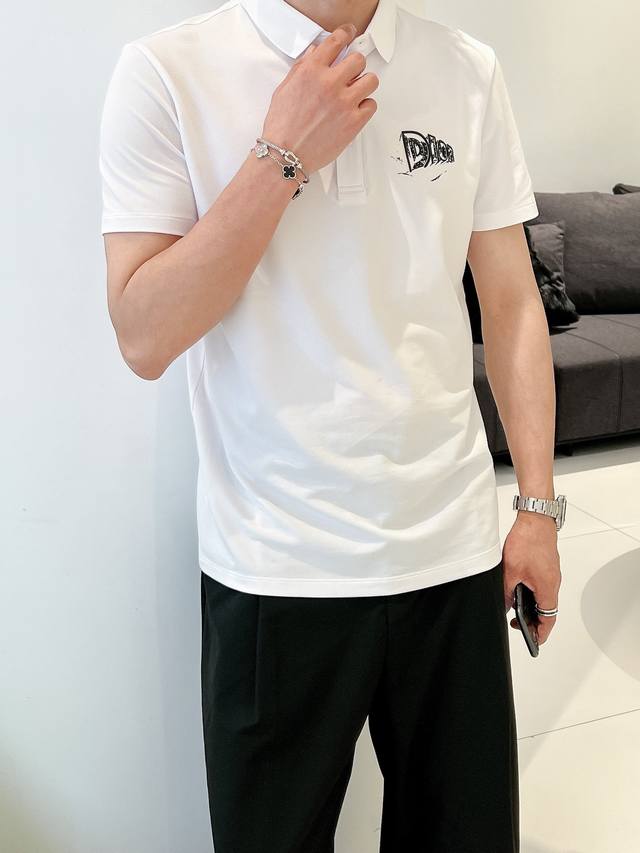 Dior 2025 New Men's Short-Sleeve Polo Shirt with Lapel Collar, featuring a class