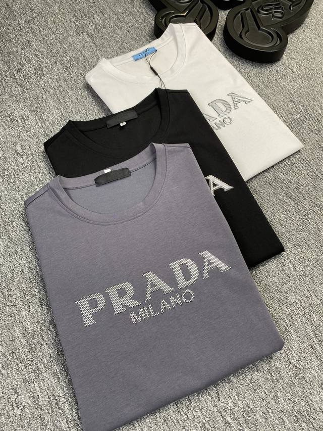 Prada 2025 Spring/Summer High-Quality Mercerized Cotton Short-Sleeve T-Shirt, M