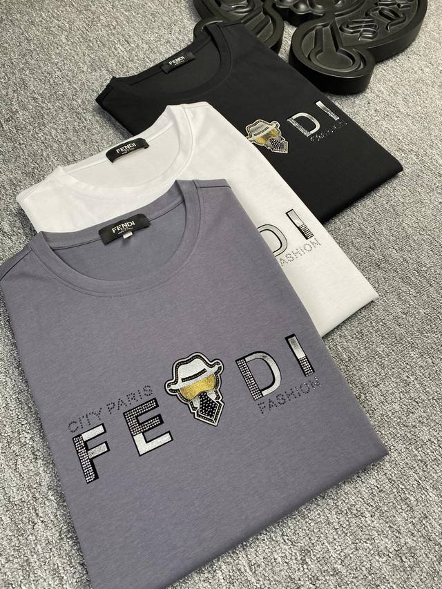 Fendi 2025 Spring/Summer High-Quality Mercerized Cotton Short-Sleeve T-Shirt, M-