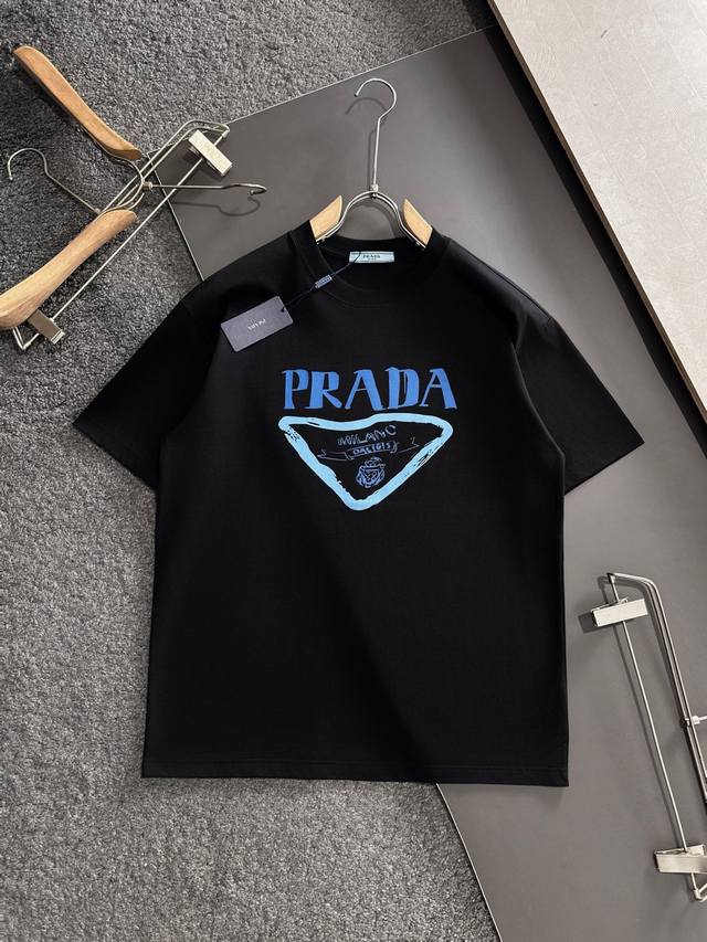 High-end quality, always in stock! Prada 2025 newest short-sleeved crew neck T-