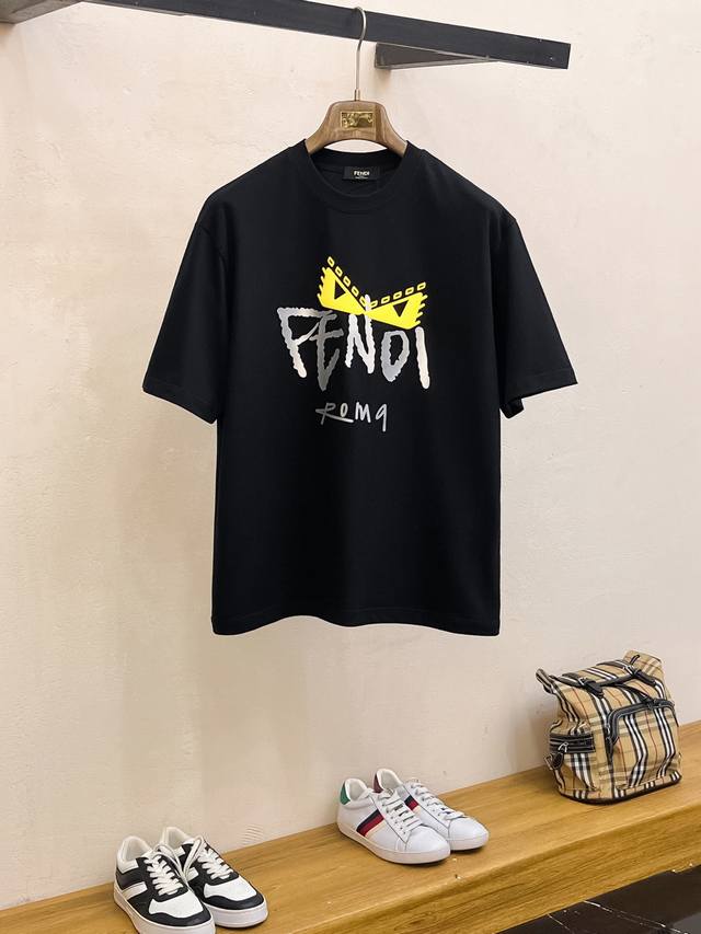 Ss Fendi pure cotton latest fabric classic logo pattern short-sleeved shirt, fas