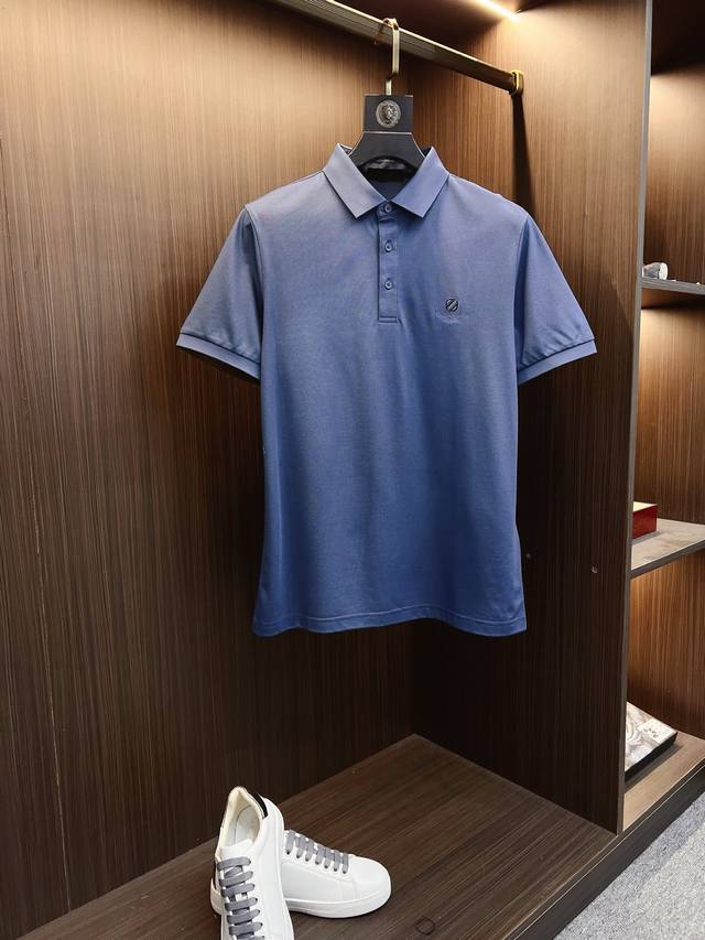 Zegna premium embroidered logo, 2025Ss new fashionable collared short-sleeved p