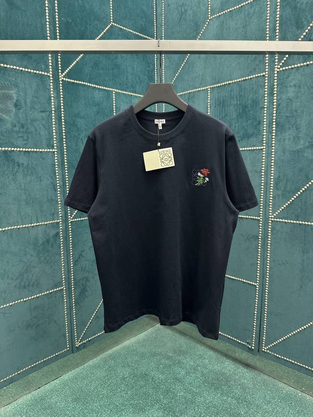 Loewe 25Ss New Navy Blue Floral T-Shirt, High-Quality Version, Unisex. Sizes: S,